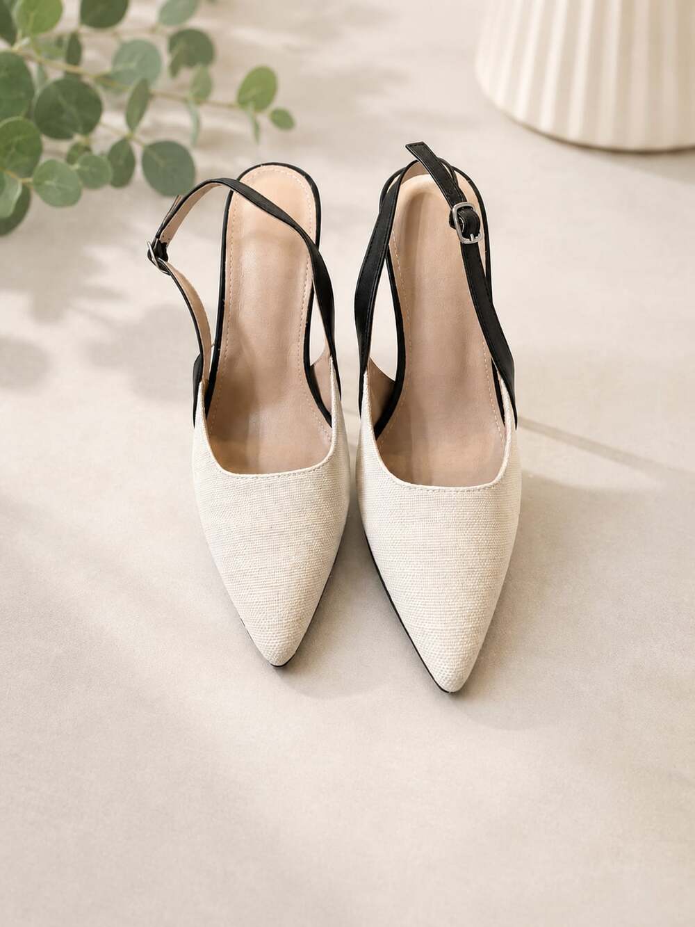 Elegant Contrast Color Pointed Toe Slingback Pumps Size 38